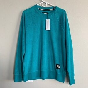 Ugg Men’s Kamryn Woven Fleece sweater Crewneck Marina Blue Logo Size Medium NWT